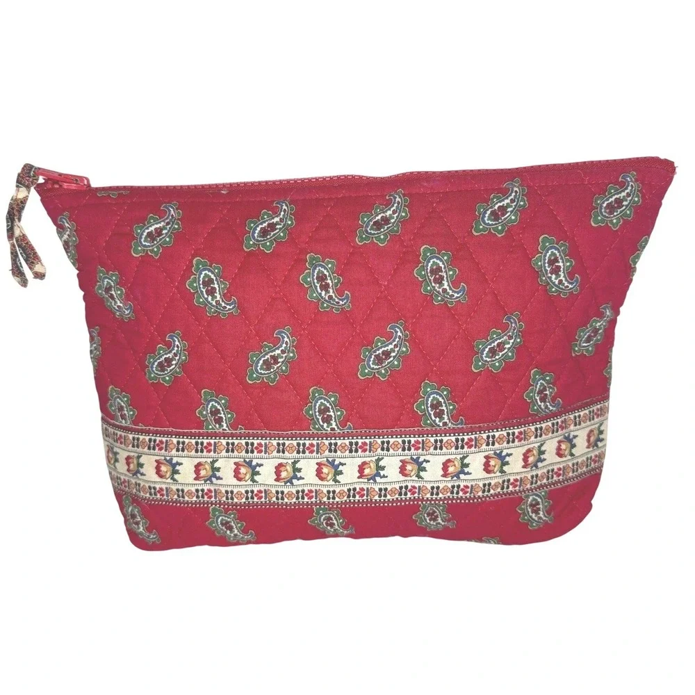 Vintage Vera Bradley Quilted Makeup Bag Retired Red Paisley Print Cotton USA